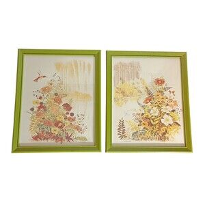 2 VINTAGE Gloria Eriksen Prints Floral Framed Artwork‎ Cottagecore Grandmacore